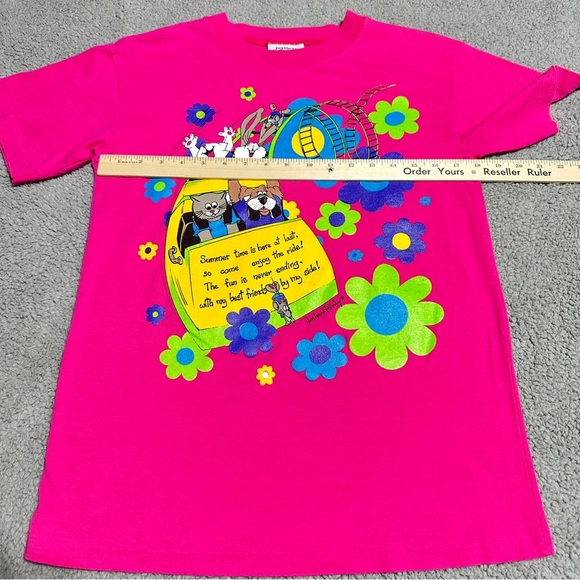 Vintage Northern Getaway Pink Tee Cartoon Ride Floral Print Canada Size Large - Picture 5 of 6